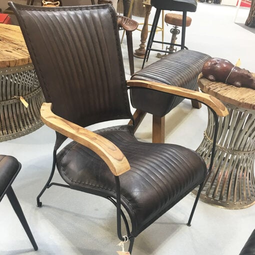 Genuine Leather Black Industrial Retro Vintage Style Chair