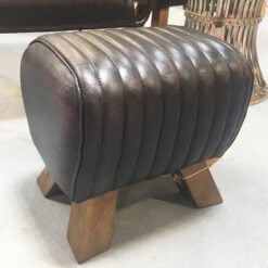Genuine Leather Black Pommel Stool Footstool Retro Vintage Seat