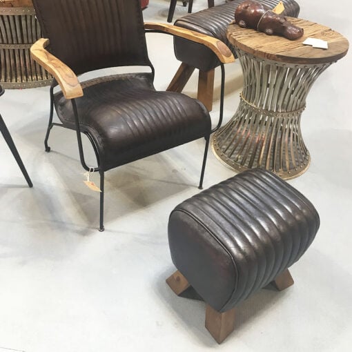 Genuine Leather Black Pommel Stool Footstool Retro Vintage Seat