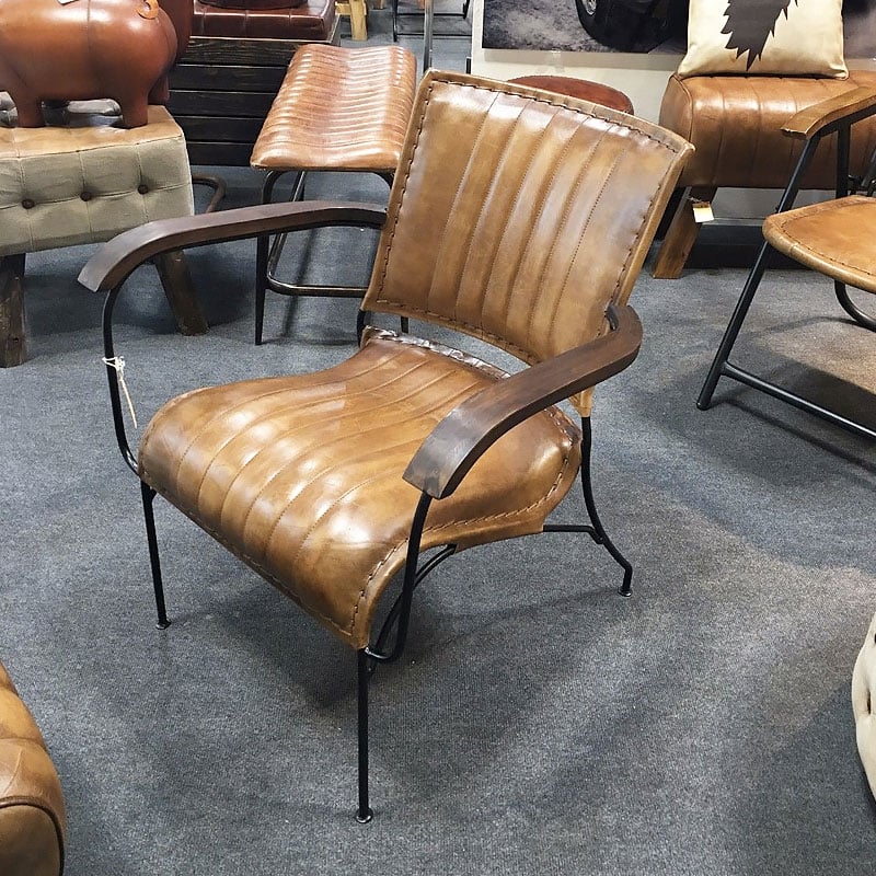 Genuine Leather Walnut Brown Industrial, Genuine Leather Chair