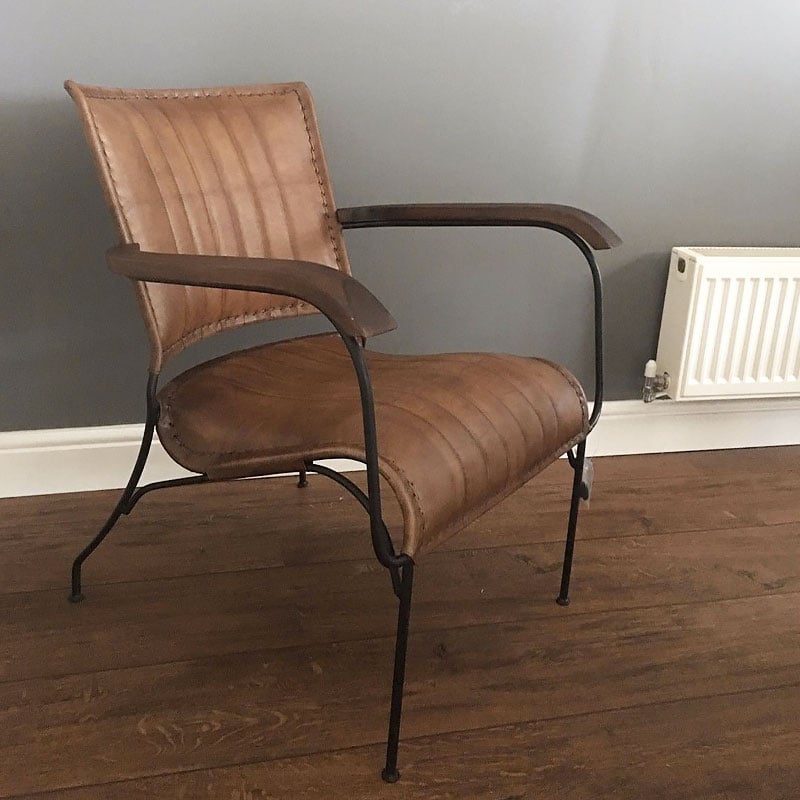 Genuine Leather Walnut Brown Industrial Retro Vintage Style Chair ...
