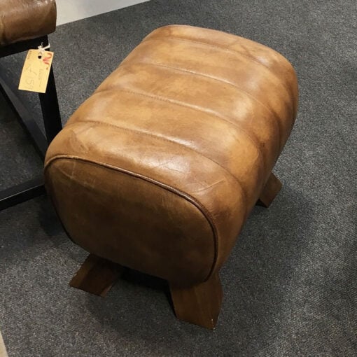 Genuine Leather Walnut Brown Pommel Stool Footstool Vintage Seat