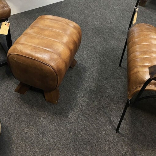 Genuine Leather Walnut Brown Pommel Stool Footstool Vintage Seat