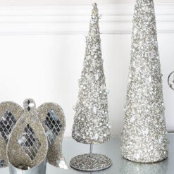 Grey & Cream Beaded Table Top Christmas Tree Decoration Ornament 37cm