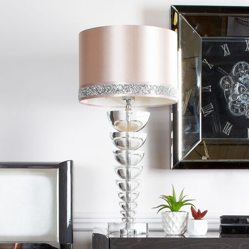 Illuminated Crystal Spine Table Lamp With A Pink Diamond Glitz Shade