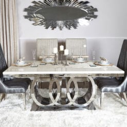 Josephine Marble Dining Table With A Chrome Interlocking Curve Base