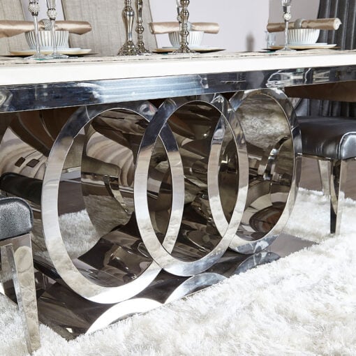 Josephine Marble Style Dining Table With A Chrome Interlocking Base