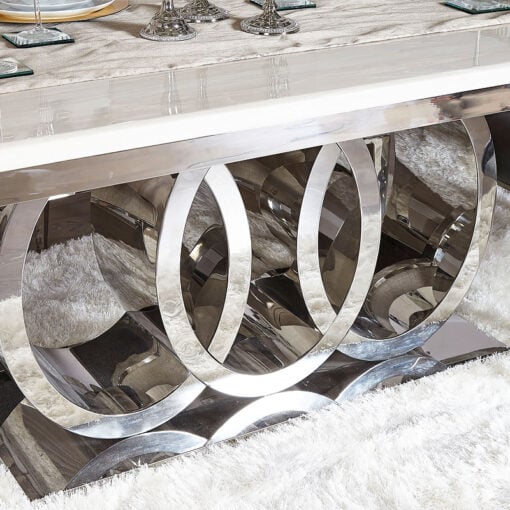 Josephine Marble Style Dining Table With A Chrome Interlocking Base