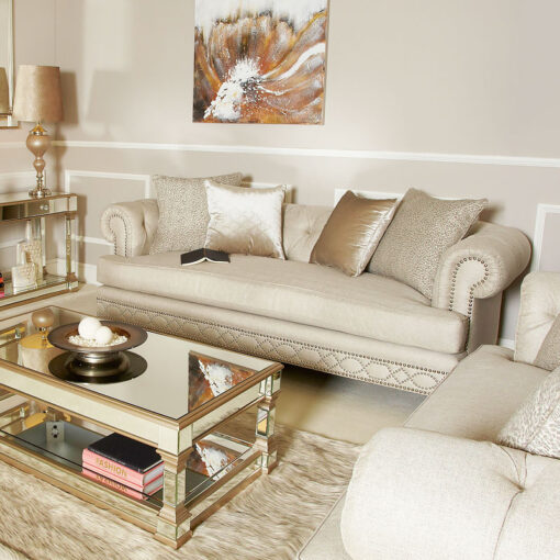Kalia Cream Luxurious Handmade 3 Seat Sofa With Accent Cushions