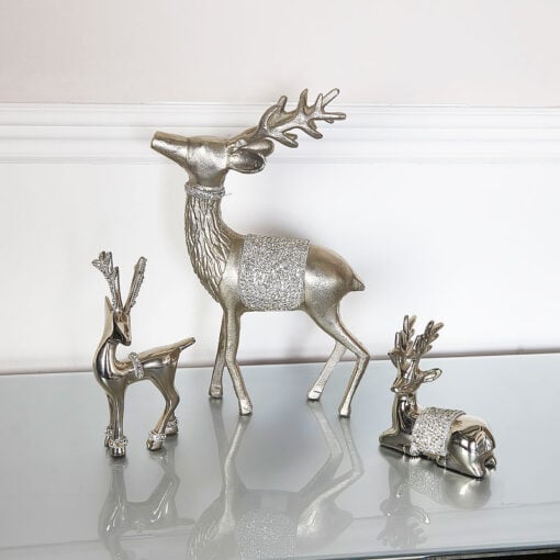 Large 38cm Nickel Reindeer With Diamante Embellishment In The Middle