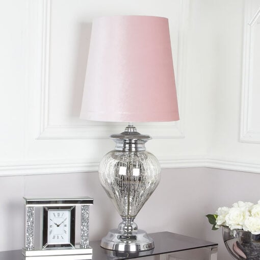Large Chrome Glass Regency Statement Table Lamp With Pink Shade