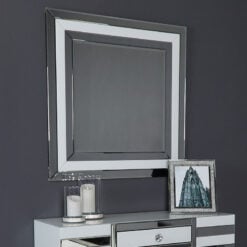 Madison White Glass Trim Large Square Wall Bedroom Mirror