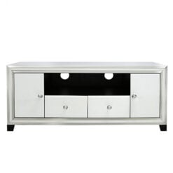 Madison White Mirrored Glass Large 2 Drawer 2 Door TV Cabinet Stand
