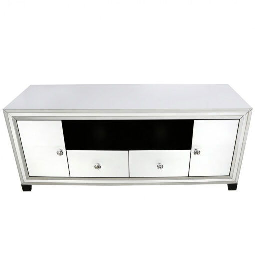 Madison White Mirrored Glass Large 2 Drawer 2 Door TV Cabinet Stand