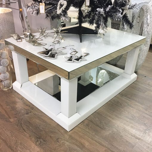 Madison White Mirrored Glass 110cm Coffee Table