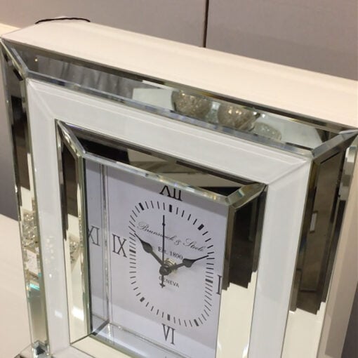 Madison White Mirrored Table or Mantle Clock