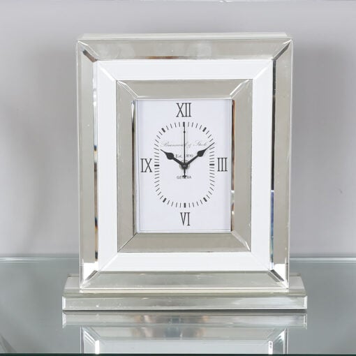 Madison White Mirrored Table or Mantle Clock