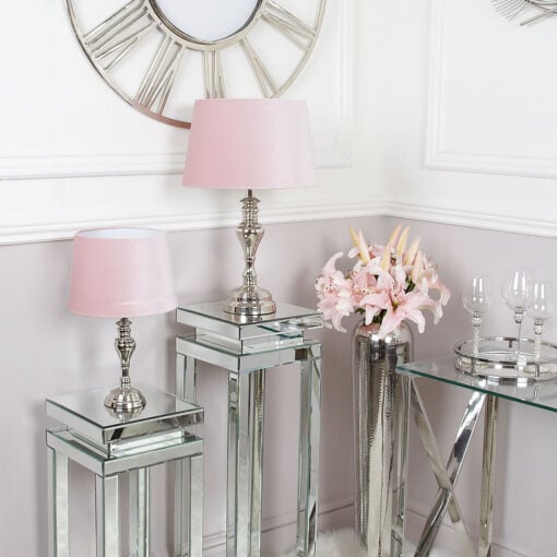 Medium Cast Chrome Table Lamp With Pink Shade