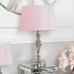 Medium Cast Chrome Table Lamp With Pink Shade