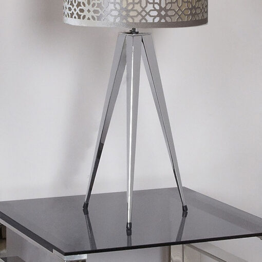 Medium Chrome Hollywood Table Lamp With Grey Shade