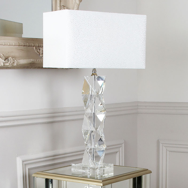 Medium Crystal Twist Table Lamp With, White Crystal Table Lamp