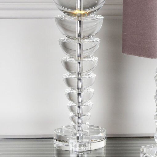 Medium Illuminated Crystal Spine Shape Table Lamp With Silver Shade