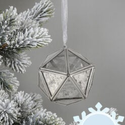 Nickel And Mirror Faceted Geometric Hanging Christmas Decoration 8cm