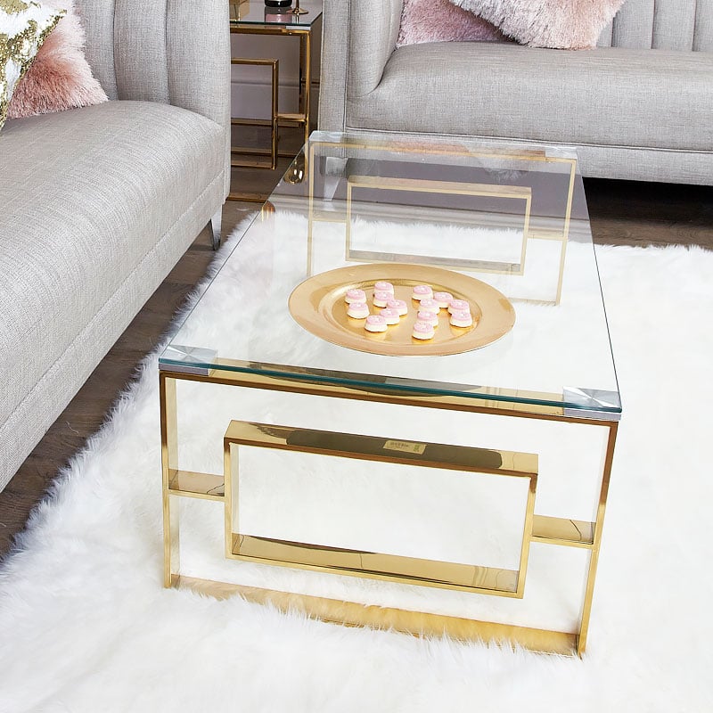 Plaza Gold Contemporary Clear Glass, Gold And Glass End Table Set