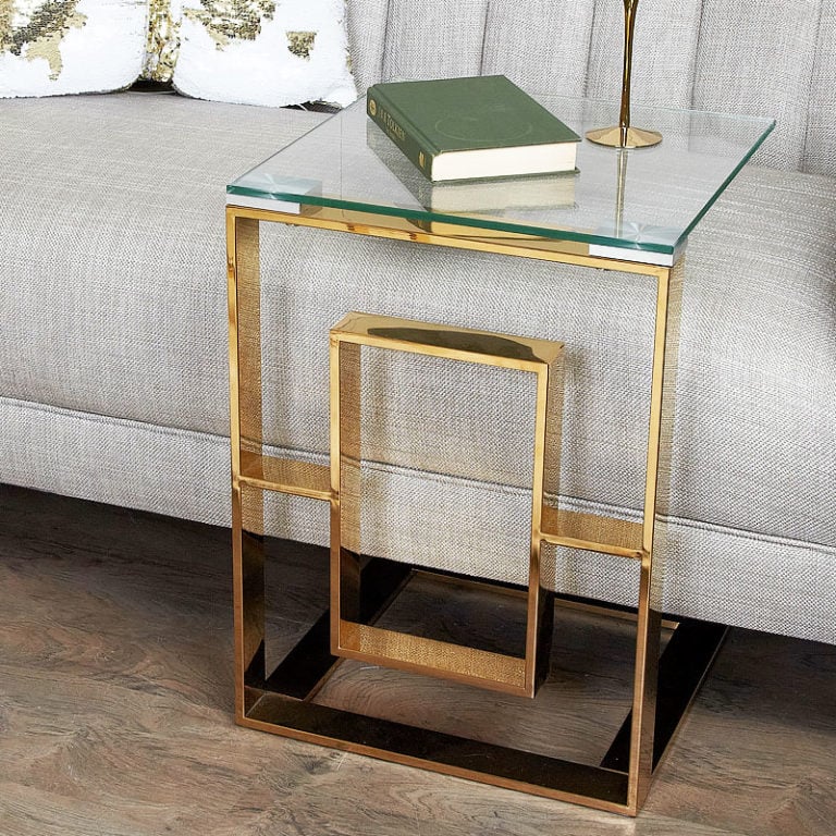 Gold And White Marble End Table Side Table With A Star Design Picture