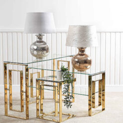 Premium Plaza Gold Contemporary Clear Glass Sofa Table Side End Display Table