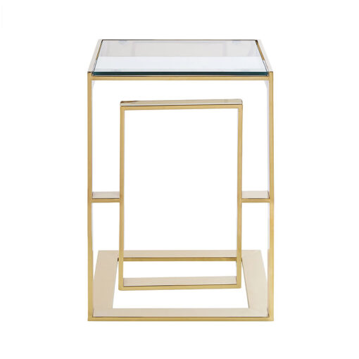 Premium Plaza Gold Contemporary Clear Glass Sofa Table Side End Display Table