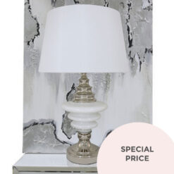 Pure White Pearl Glass Chrome Orbit Table Lamp