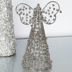 Silver Beaded Table Top Angel Christmas Decoration Ornament 24cm