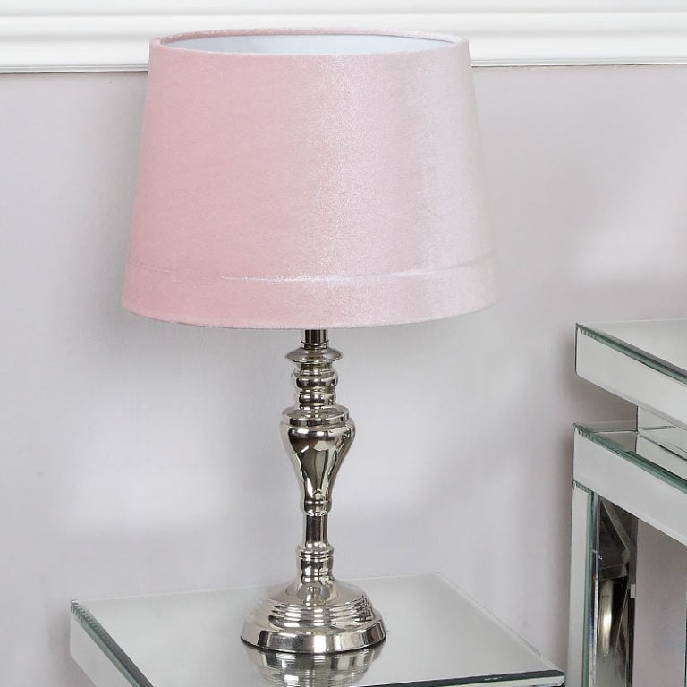 Small Cast Chrome Lamp With Blush Pink Shade | Picture Perfect Home