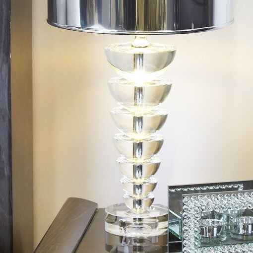Small Illuminated Crystal Spine Shape Table Lamp With Silver Shade