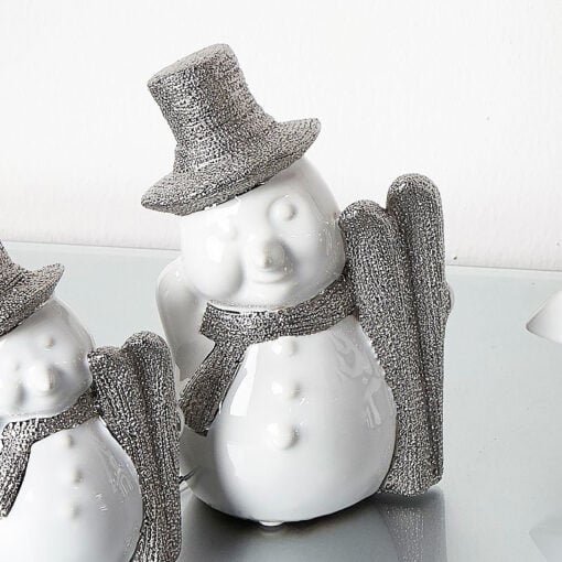 White And Silver Art Deco Snowman Christmas Decoration Ornament 16cm