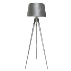 Chrome Hollywood Floor Lamp With 19 Inch Grey Velvet Drum Shade