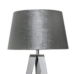 Chrome Hollywood Table Lamp With 13 Inch Grey Velvet Drum Shade