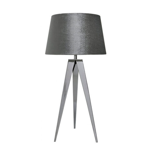 Chrome Hollywood Table Lamp With 13 Inch Grey Velvet Drum Shade