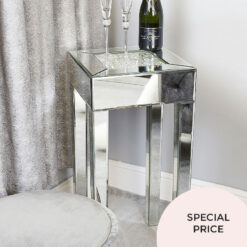 Floating Crystal Sparkling Silver Glass Mirrored End Display Table