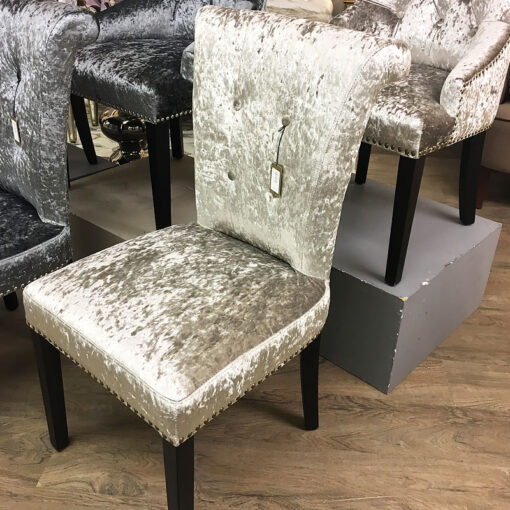 Leopold Champagne Crushed Velvet Dining Chair With A Deep Button Back
