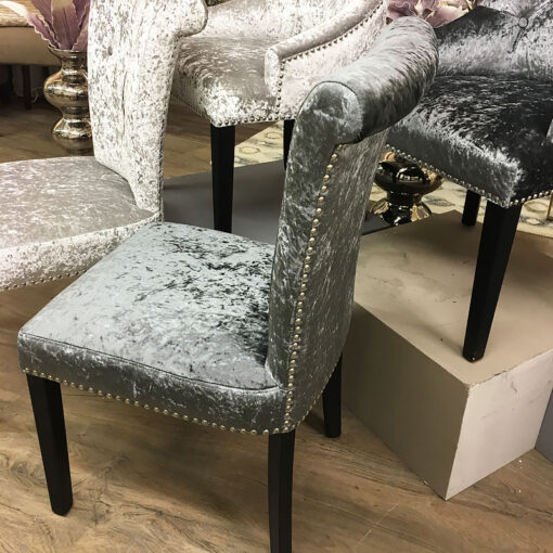 Leopold Charcoal Crushed Velvet Dining Chair With A Deep Button Back
