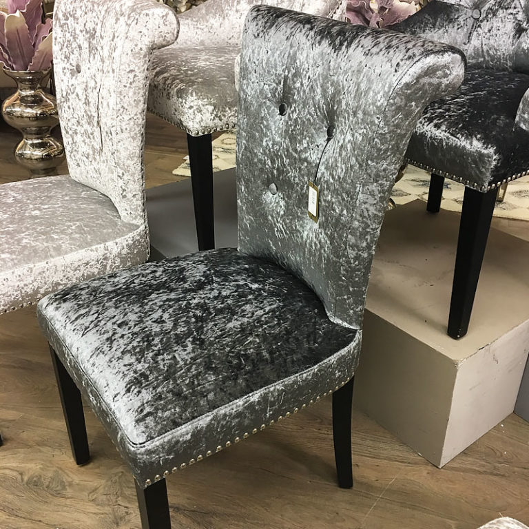 Leopold Charcoal Crushed Velvet Dining Chair With A Deep Button Back