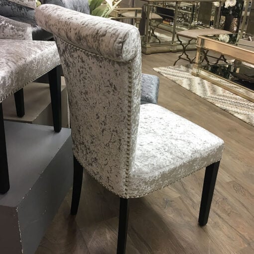 Leopold Silver Crushed Velvet Dining Chair With A Deep Button Back
