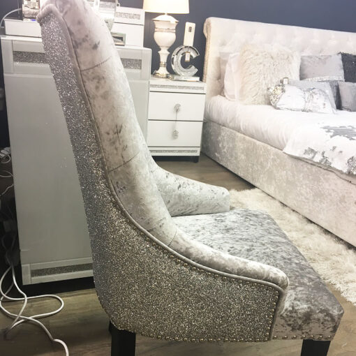 Silver Dining Armchair In Crushed Velvet With Glitter Back