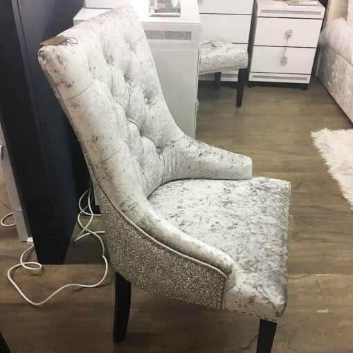 Silver Dining Armchair In Crushed Velvet With Glitter Back