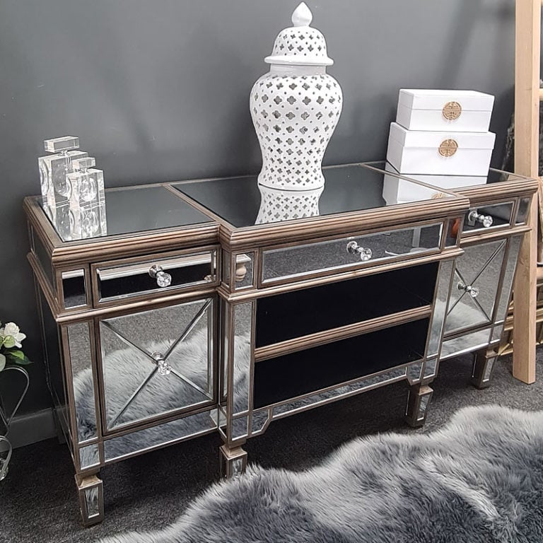 Belfry Antique Gold Mirrored 3 Drawer 4 Door Sideboard Picture Perfect Home