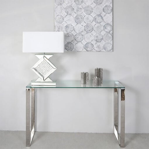 Harper Contemporary Stainless Steel Clear Glass Console Display Table
