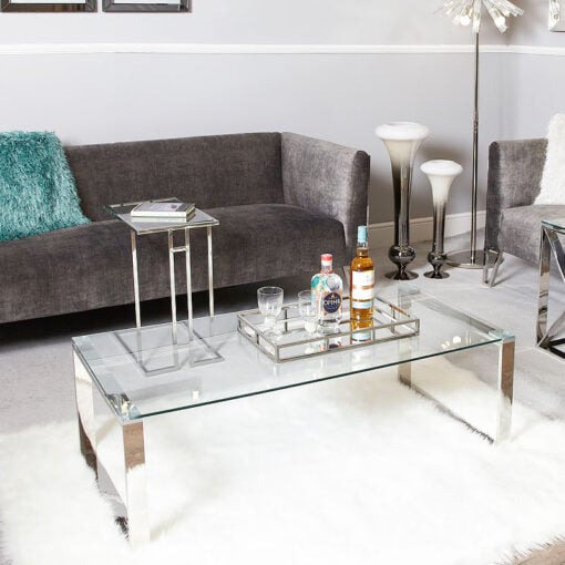 Harper Contemporary Stainless Steel Clear Glass Lounge Coffee Table