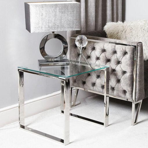 Harper Contemporary Stainless Steel Clear Glass Side End Display Table